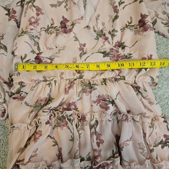 Summer Floral Print Tiered V Neck Dress Ruffles Babydoll Y2K Mini Dress Sz M - Picture 12 of 12